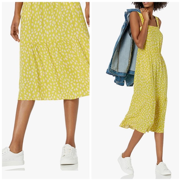 NWOT Pink Petal Print Yellow Midi Sundress with Pockets - Picture 4 of 15